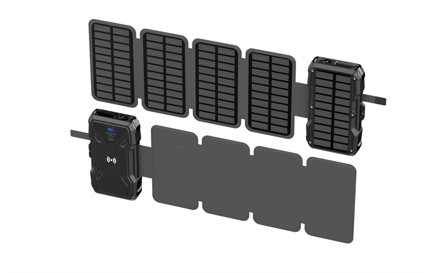 Solar wireless charger black unfolded front and back unfolded