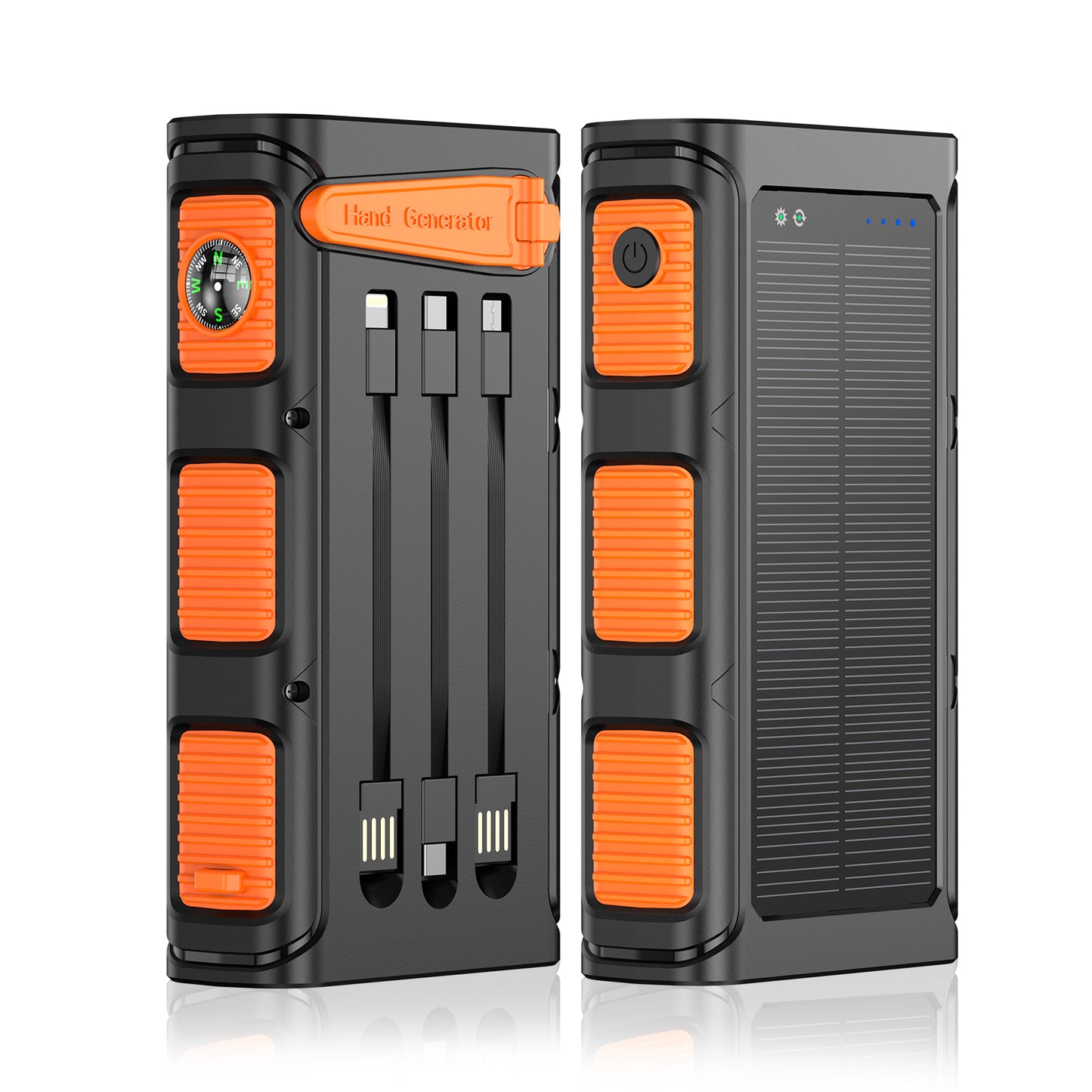 Orange solar charger front and back pictures