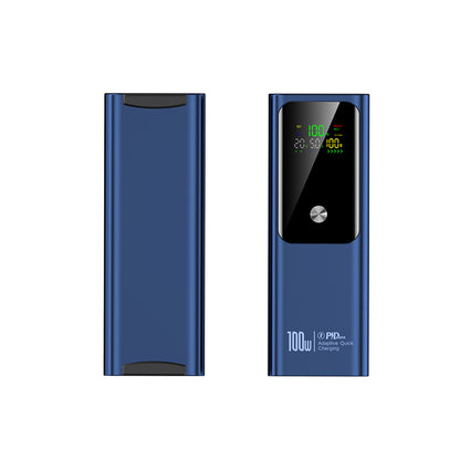 This image shows a pair of blue power banks with a rectangular shape.Each power bank has a sleek,a digital display and it ensures you stay connected.