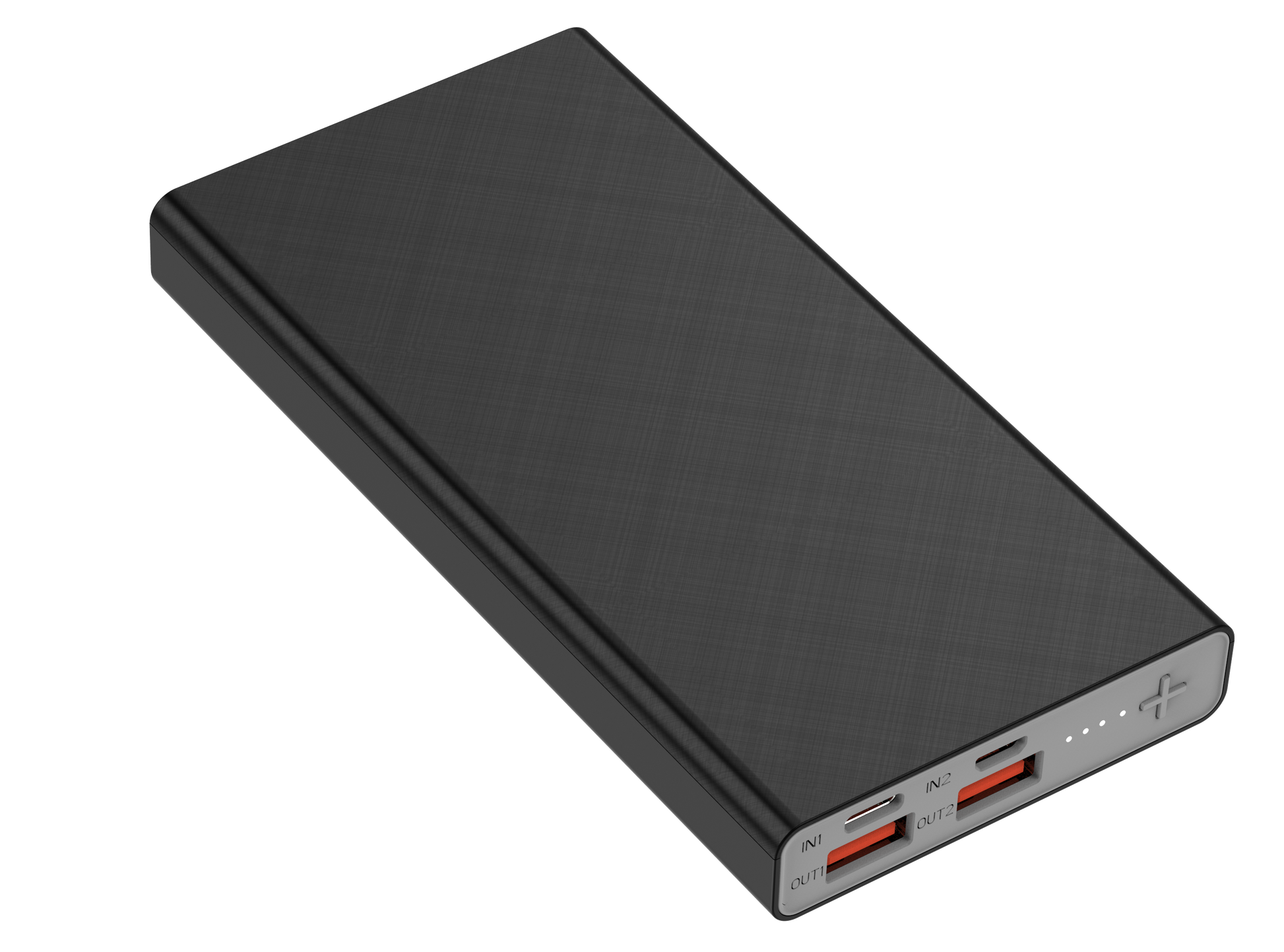 The picture shows a white portable power bank with multiple input and output ports, including lit ports, indicating its charging and discharging capabilities.