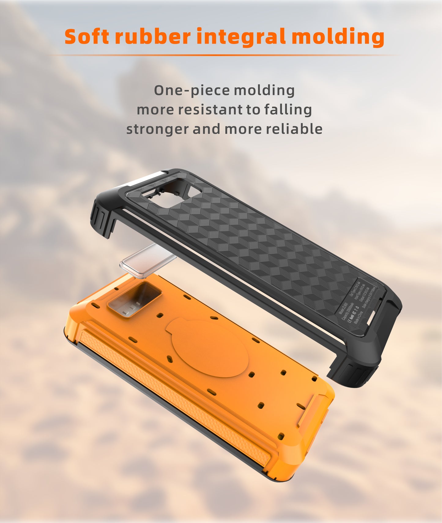 The picture shows two phone cases with soft rubber integral molding, featuring one - piece molding that is more resistant to falling, stronger, and more reliable.
